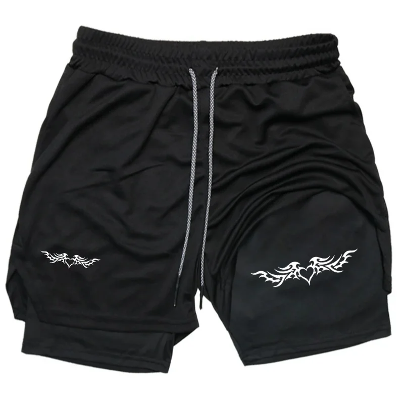 Men's 2-in-1 Shorts Training Fitness Phone Pocket Summer Men Shorts Breathable Double-layer Elastic Waistband Moisture Absorbing