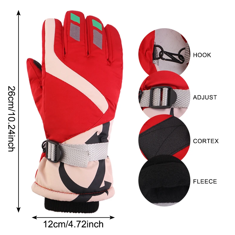 New Women's Waterproof Waterproof Two-tone Ski Gloves Snow Thicker Ski Gloves Motorcycle Cycling Fleece Warm Riding Gloves