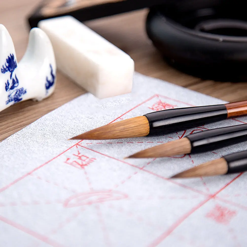 

Набор из 3 кистей для китайской каллиграфии: традиционные кисти из волчьего волоса с деревянной ручкой для начинающих, для письма и рисования, для каллиграфического искусства