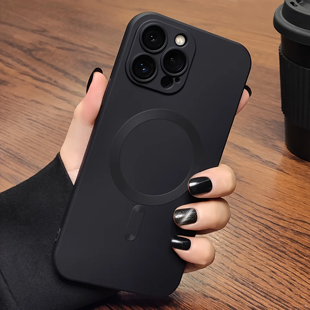 Luxury Black Magnetic Wireless Charge Case for Iphone 17 16 15 14 13 12 11 Pro Max Soft Magnetic Cover-Magnetic Matte Frame