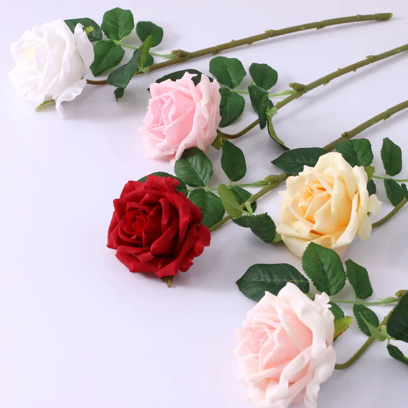 Real Touch Artificial Pink White Roses Wedding Flowers Latex Fake Rose Branch Flower Arrangement Farmhouse Decor Home Decoration