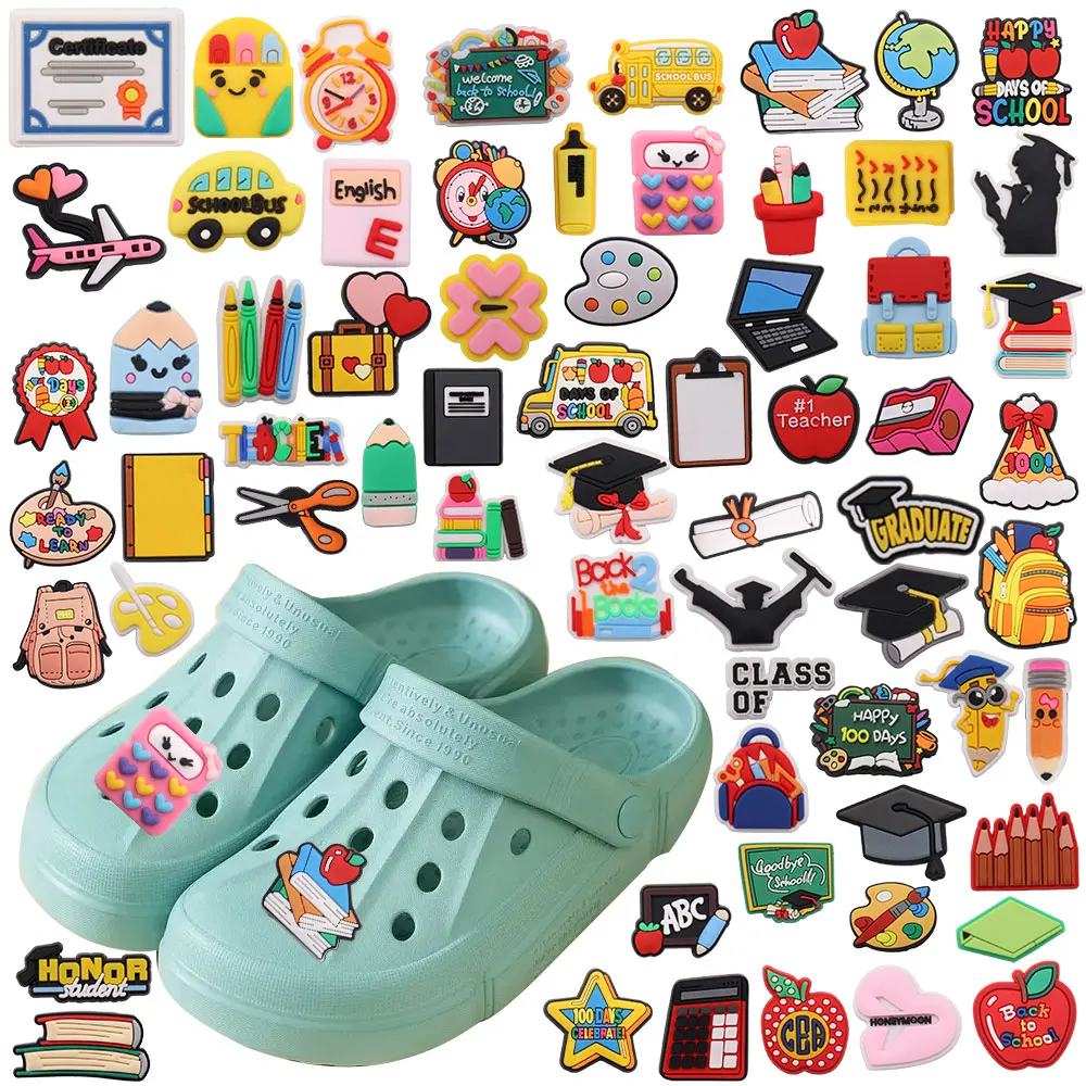 1pcs Learning Series 100 Days of School Computer Crayons Shoes Accessories Kids Sandals Buckle Decorations Shoe Charm Gifts