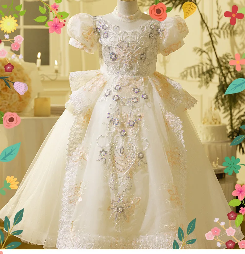 

High-End Children's Evening Gown Host Piano Performance Wedding Bithday Girls Party Dresses A4118 Vestidos Bridesmaid Dresses