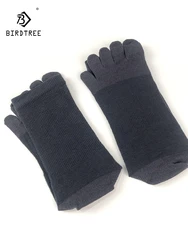 BirdTree, 3 calcetines de cinco dedos de lana 70% de seda Natural 25%, calcetines cálidos de punto cómodos para hombre, Otoño Invierno 2025 P48576QC