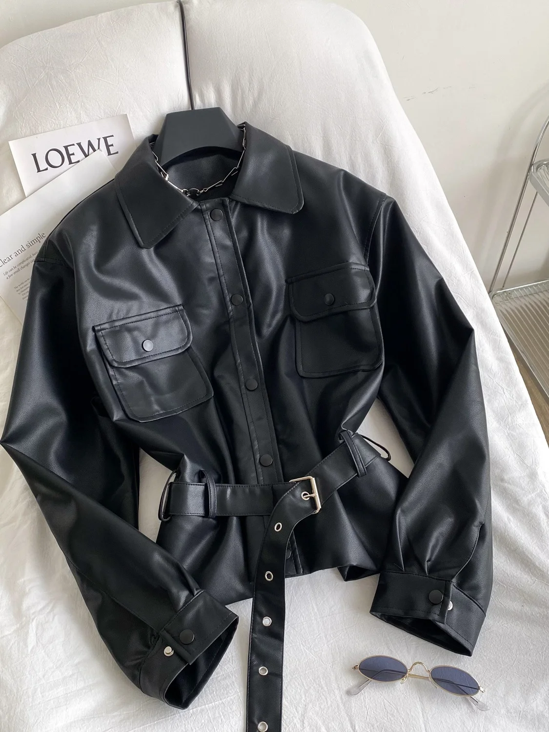 Briti Sle Long Sve Waist-Cinching Jaet Damen Loose Casual Ket Ledermantel Trendy Herbst Oberbekleidung Damen