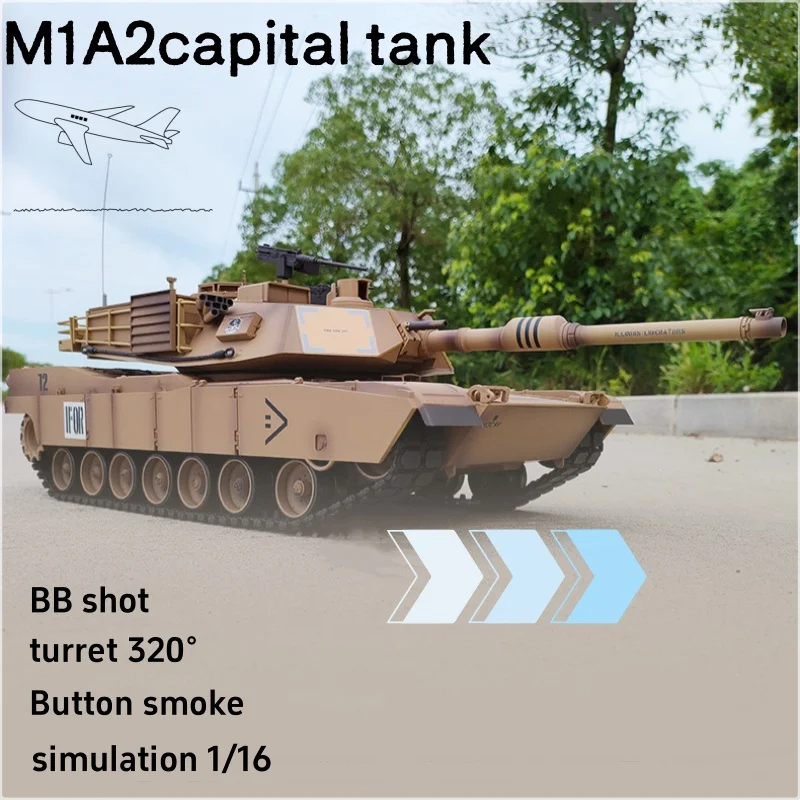 Henglong 2.4ghz One Button Smoke 1/16 Turret 320° Rotation Simulation M1a2 Electric Remote Control Tank Boy Gift