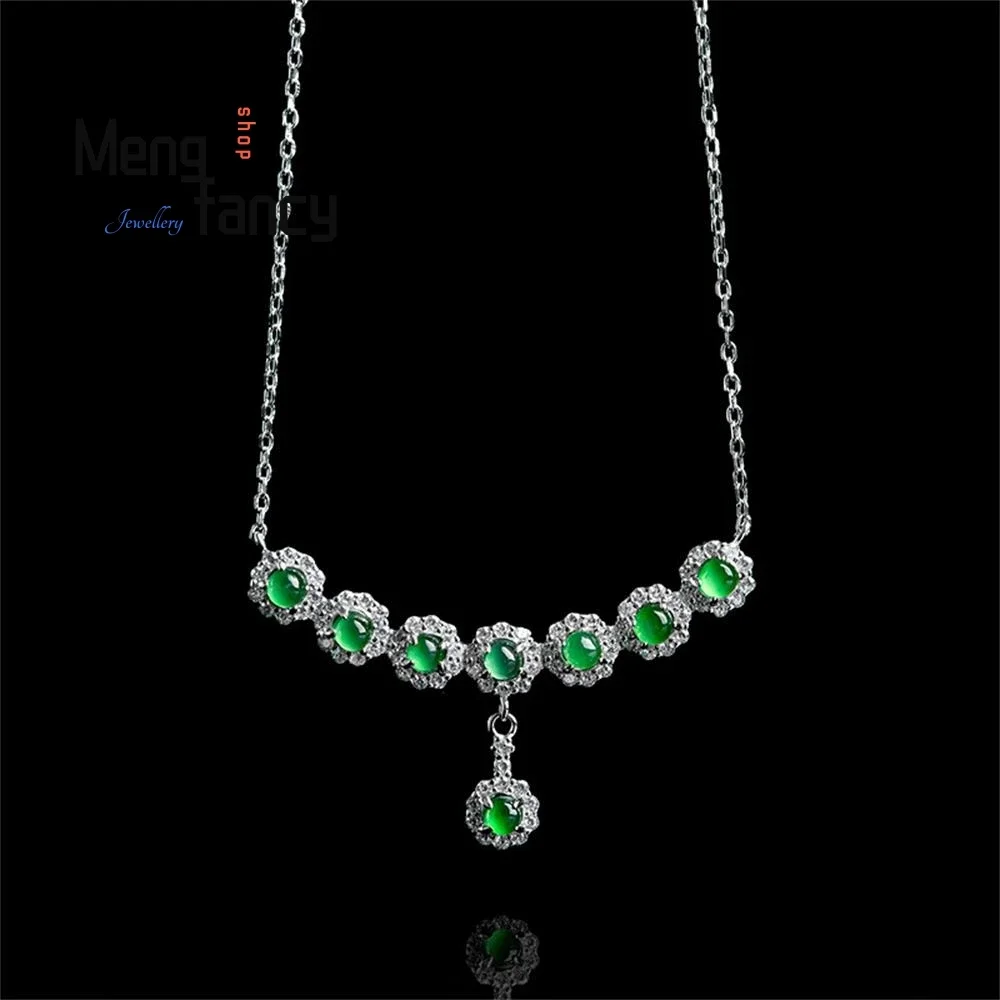 

High-grade Natural A-goods Jadeite Yang Green Egg Pendant S925 Silver Inlaid With Exquisite Elegant Fashion Jewelry Holiday Gift