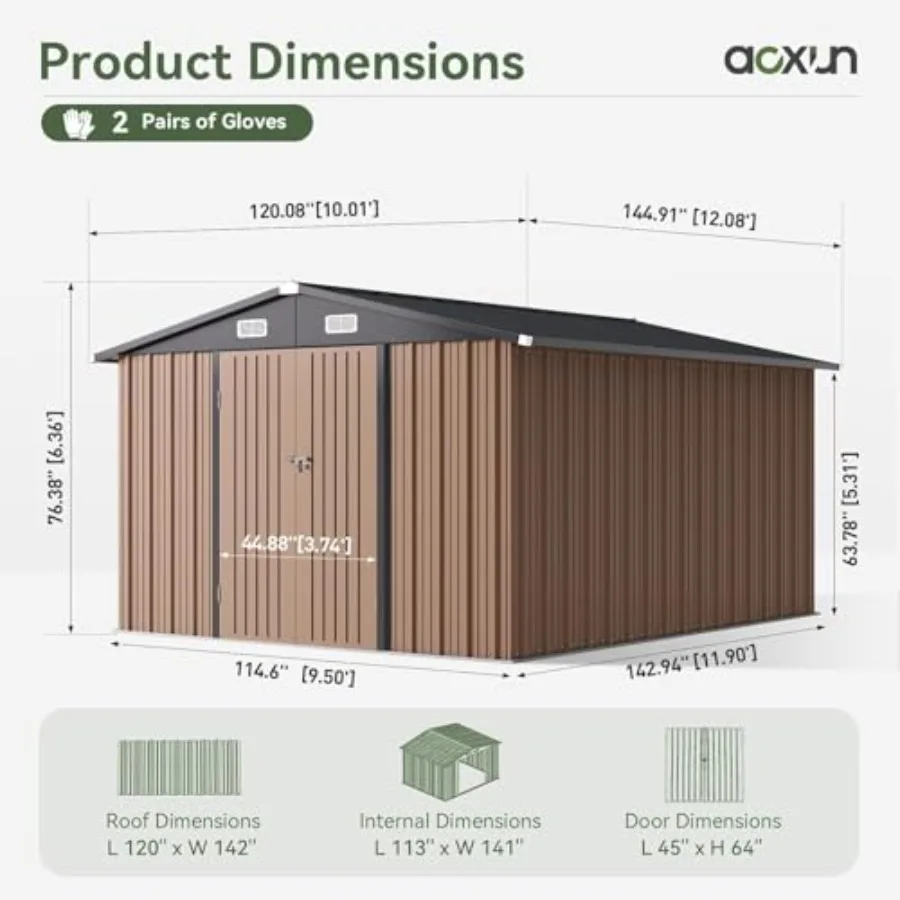 12 x 10Feet Outdoor Storage with Double Hinged Large Door