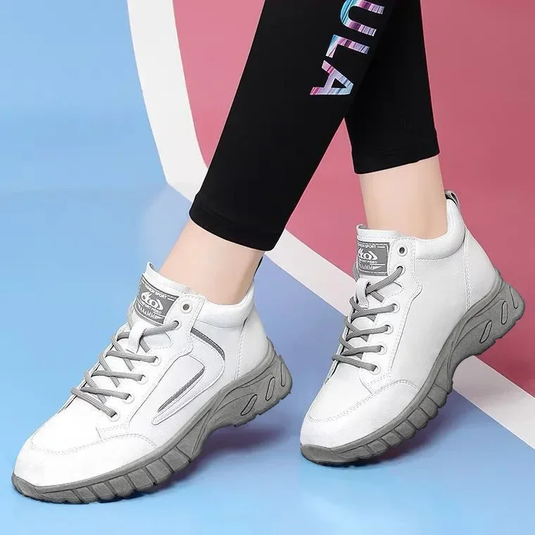 Women High Quality Leather Athletics Running Shoes Female Winter Non-slip Casual Sneakers Ladies Sport Jogging Shoes 2024