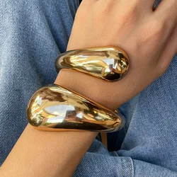 DIEZI Gold Silver Color Water Drop Geometric Cuff Bangles Men Vintage Hip Hop Punk Spring Bangles Bracelets For Women Jewelry