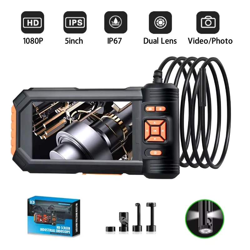 1080P HD Digital Industrial Endoscope Camera 8 mm Waterproof Drain Snake Camera 1080P 5