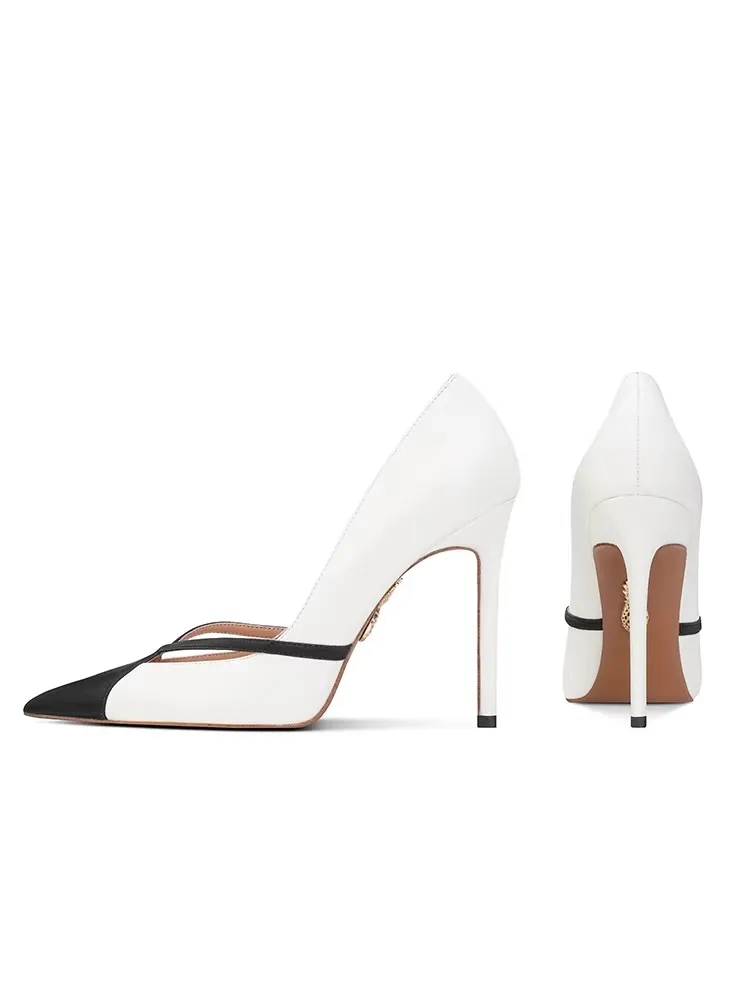 Spring and summer pointed scalp surface stitching cross-band single shoes banquet dress small size thin high-heeled women's shoe