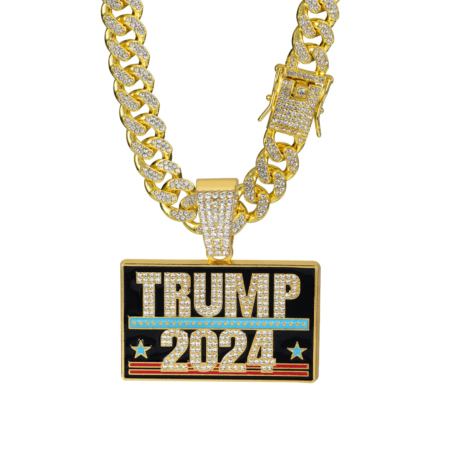 2024 nuevo Hip Hop hombres TRUMP letra colgante cadena de cobre colgante collar para hombres Día de la independencia accesorios de joyería