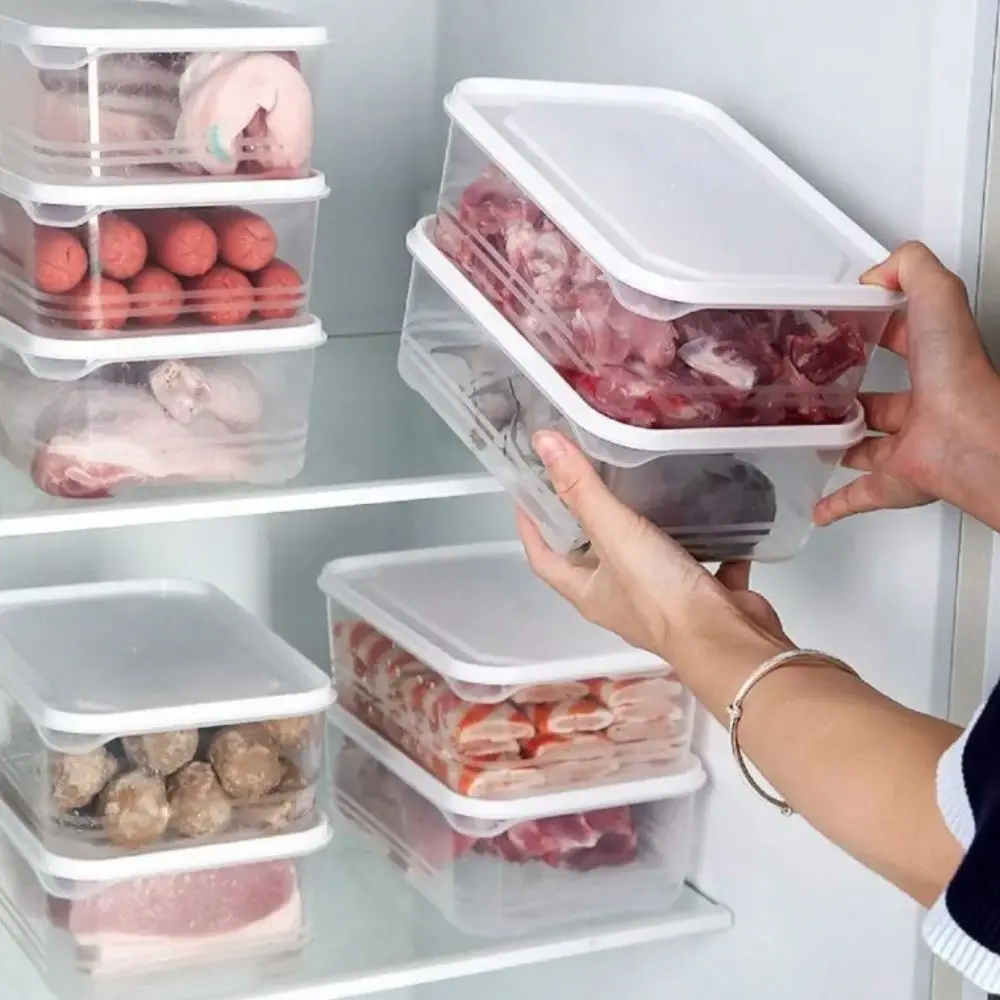 

3Pcs 2000ml Refrigerator Storage Box Microwaveable Food Grade Plastic Fresh-Keeping Box Reusable Sealed Crisper Box Meat