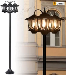 Retro high pole three head street,courtyard solar lights,  floor to ceiling landscape decorative lights