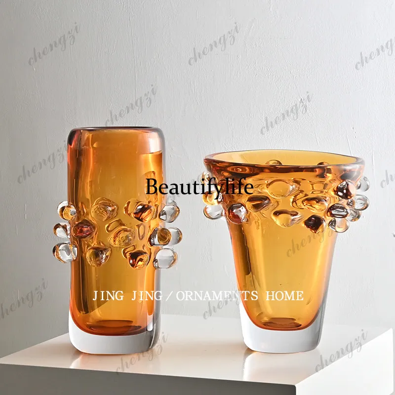 Living room dining table vase ornament flower arrangement porch high-end flower utensils transparent glass simple wind