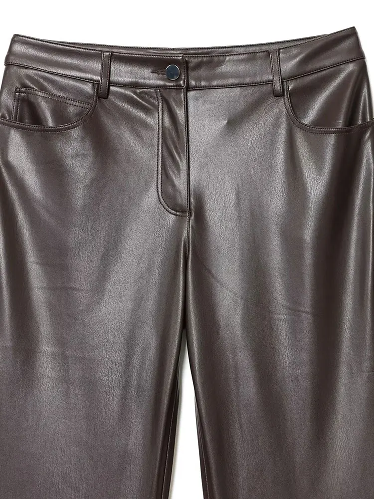 NLZGMSJ Damskie spodnie ze sztucznej skóry 2025 z wysokim stanem, zapinane na zamek, eleganckie spodnie do biura, szykowne, codzienne spodnie damskie w stylu Y2K