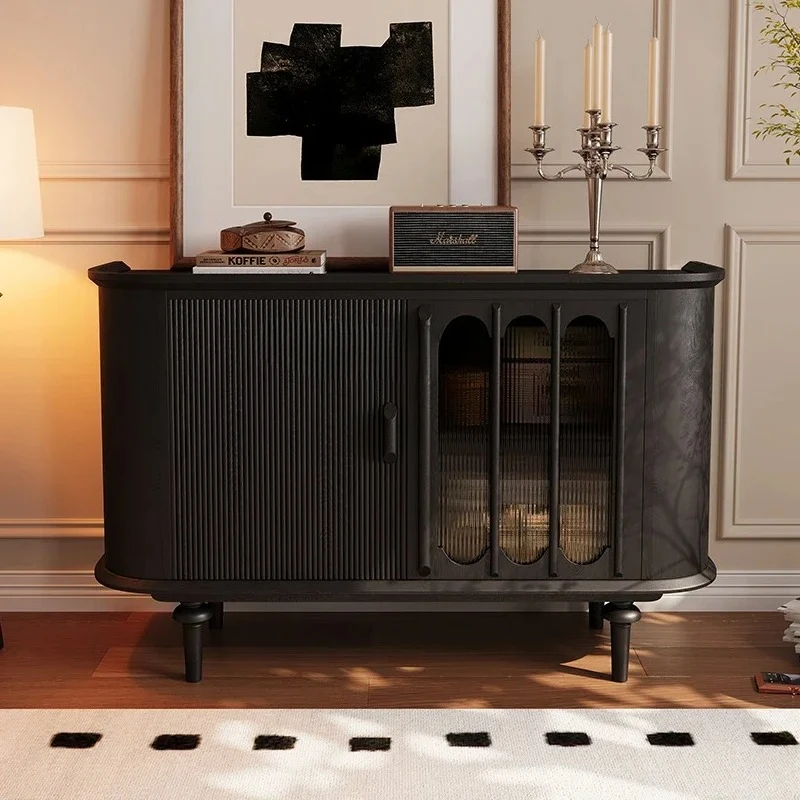 

Medieval style dining side cabinet glass door light luxury entrance cabinet wabi sandy wind storage locker