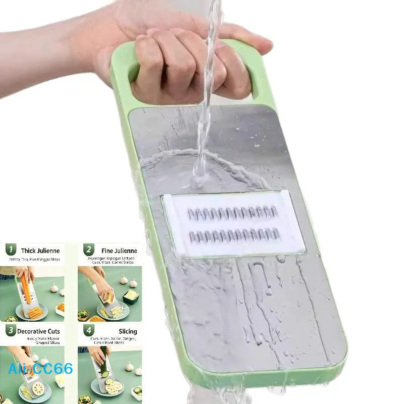 【C】Multi-Functional Vegetable Slicer with Slide-On Hand Guard, Potato Onion Garlic Cutter, Kitchen Grater