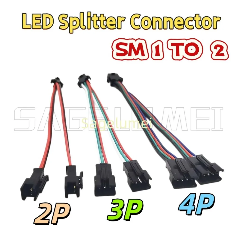 2Pin 3Pin 4Pin LED Splitter Connector JST SM 1 Male TO 2 Female Wire Cable For WS2811 WS2812 WS2815 SK6812 RGB Led Strip Light