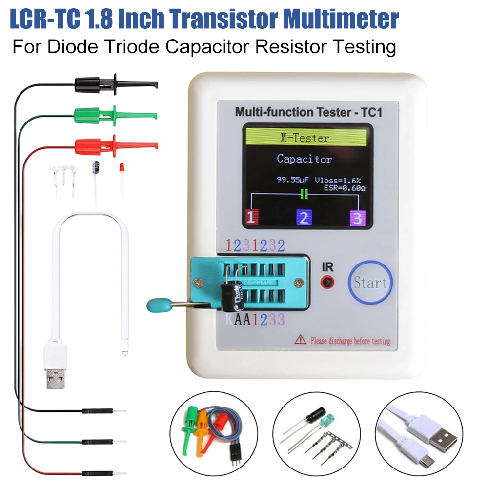 

Мультиметр LCR-TC с 1,8-дюймовым TFT LCD дисплеем, измеритель емкости, тестер транзисторов, диодов, триодов, конденсаторов и резисторов