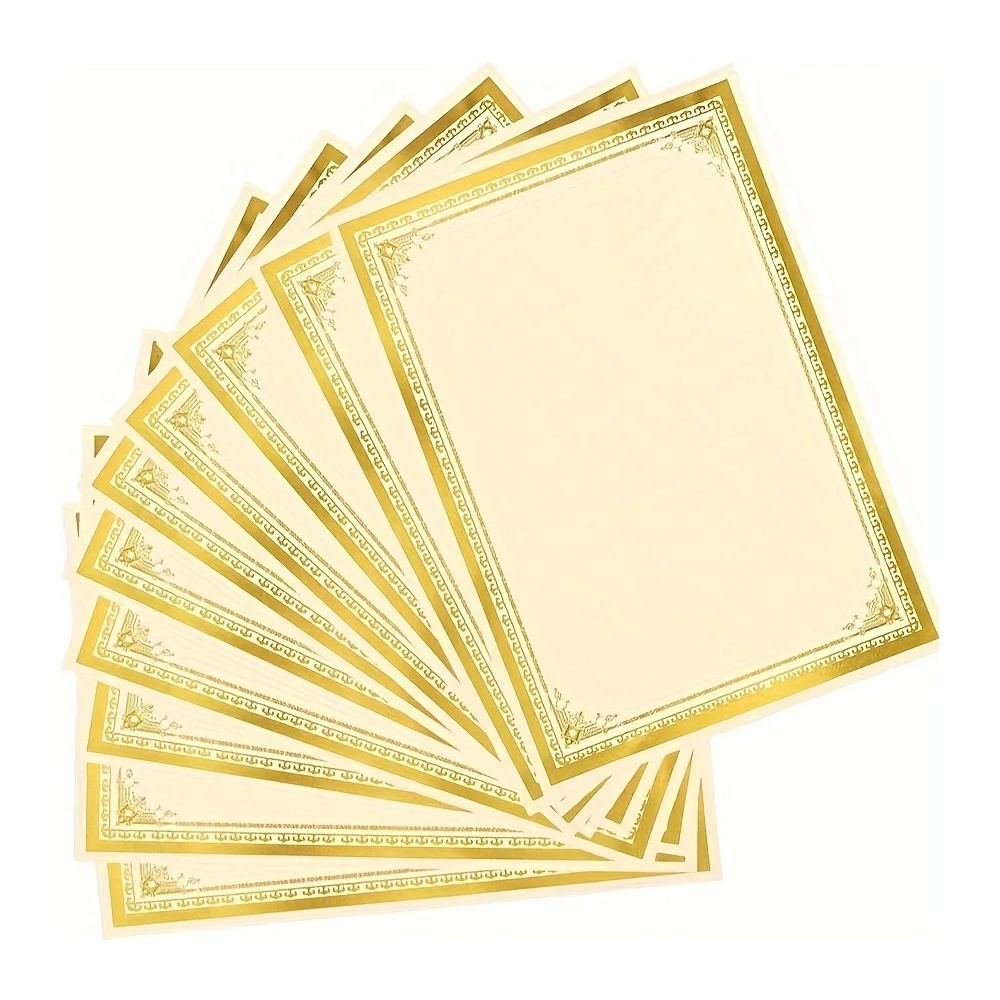 10PCS Award Certificate Paper Blank A4 Paper Diploma Certificate Paper for Graduation Ceremony Office School (250g Gold Foil)