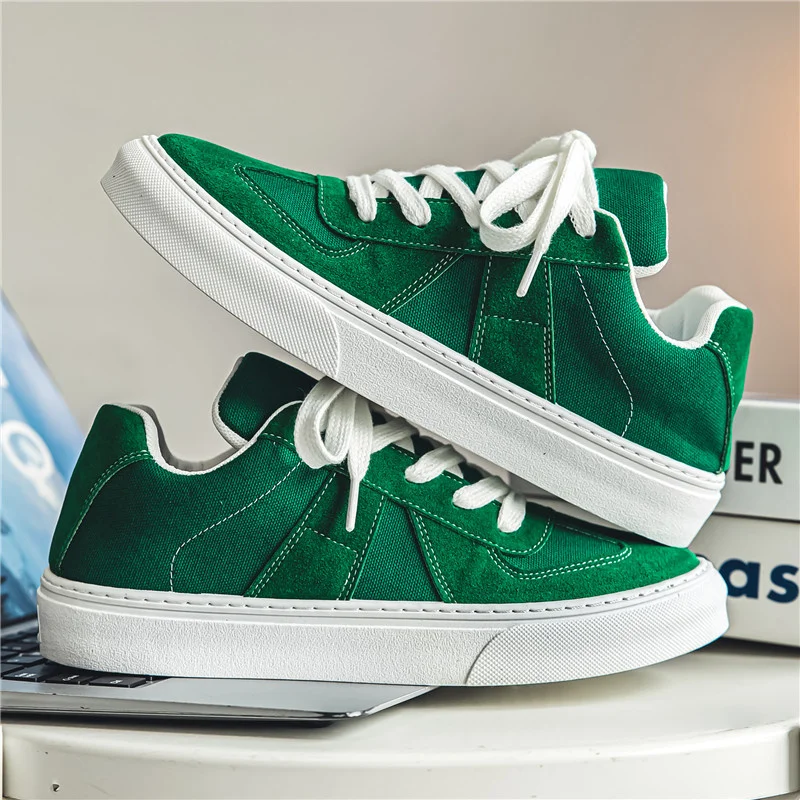 Fashion Low-top Men Green Canvas Shoes Classic Breathable Men's Vulcanize Shoes Trendy Canvas Men Sneakers Casual New Skateboard