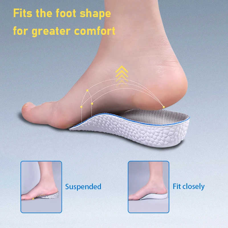 1 Pair Unisex Height Increase Insoles with Arch Support Flat Feet Orthopedic Memory Foam Invisible Pads for Sneakers