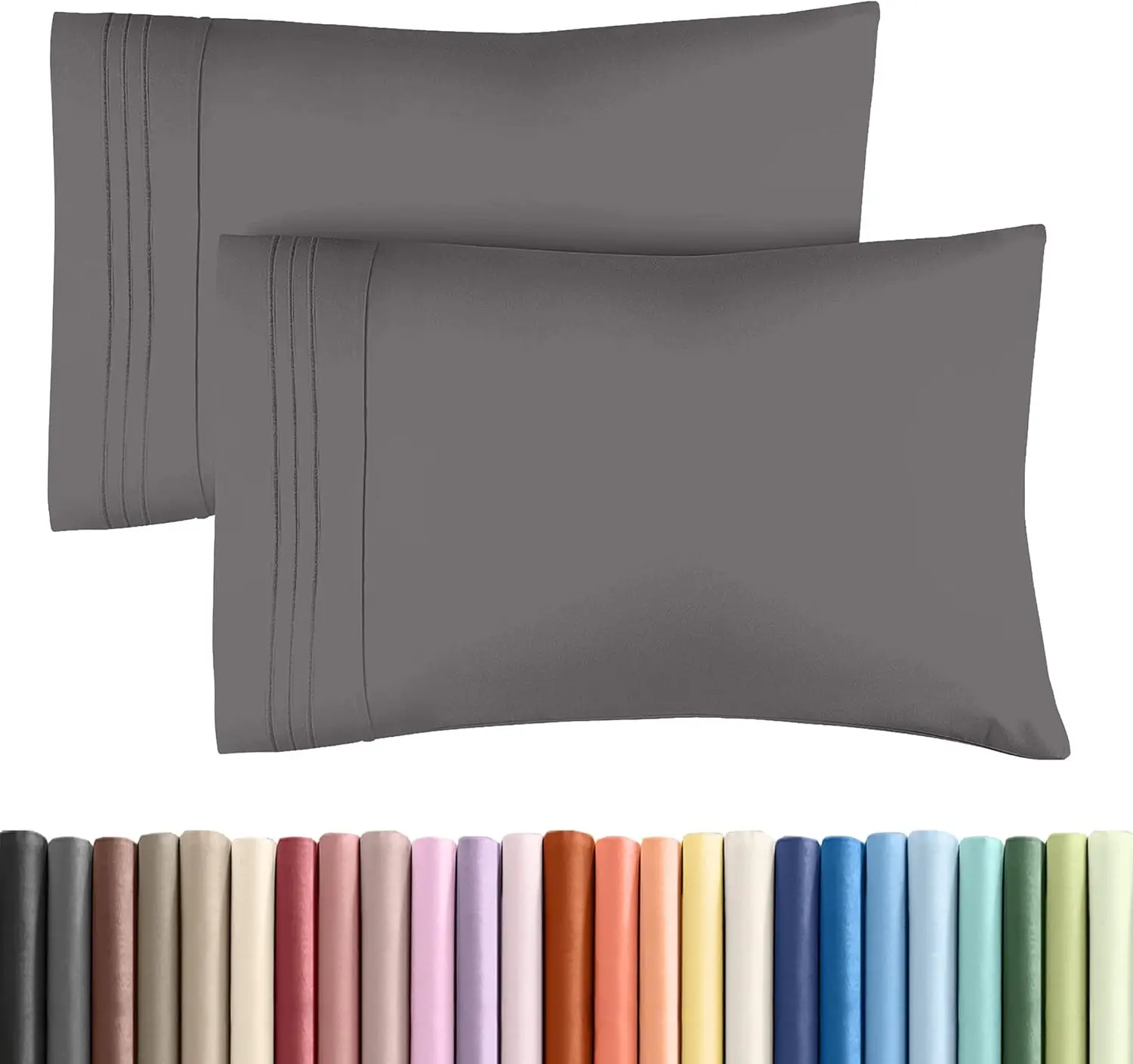 

2-Pack Queen Pillowcases - Ultra Soft Hotel Quality, Wrinkle & Stain Resistant, Machine Washable Dark Grey