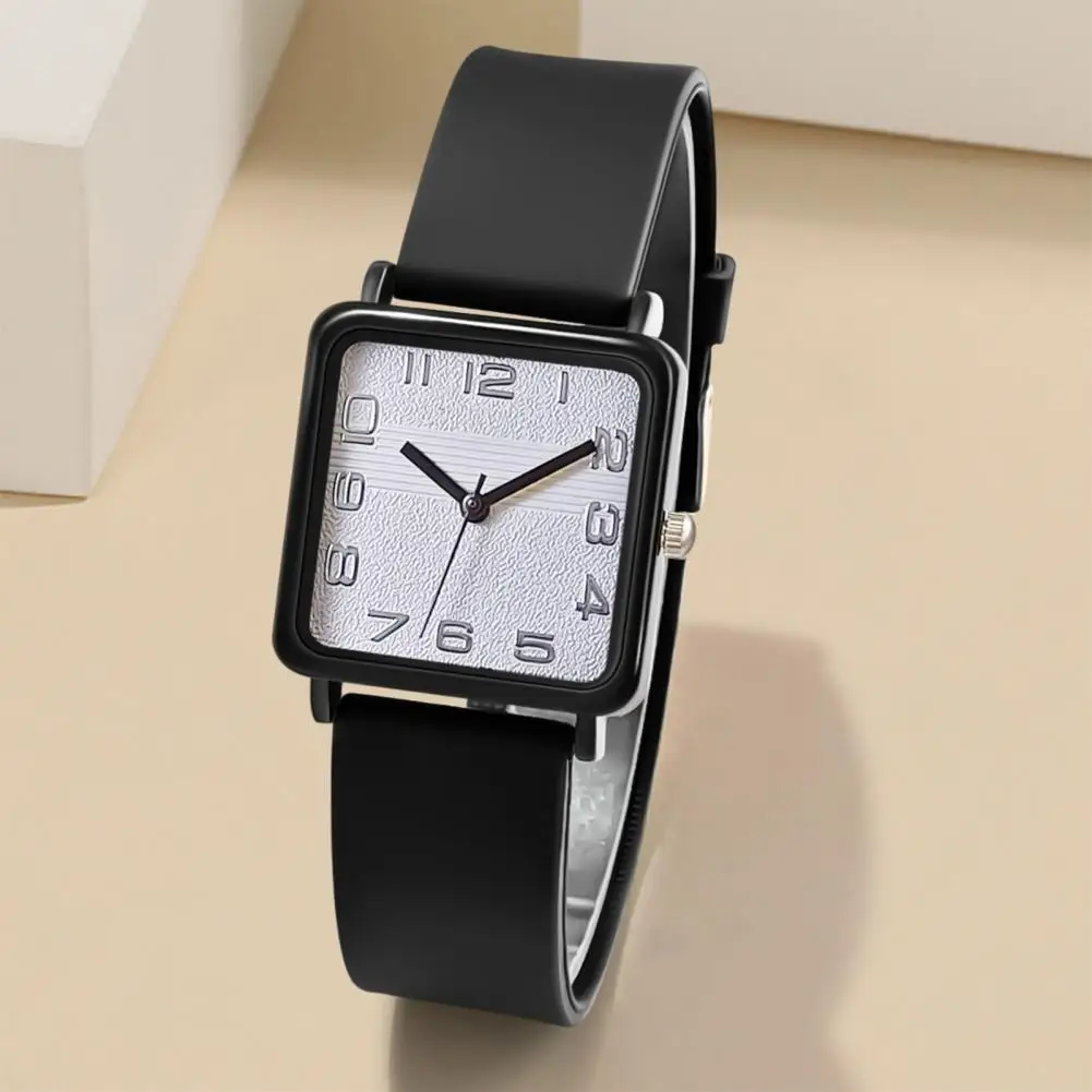 Square Dial Quartz Watch for Women, Casual Watch with Silicone Strap Accurate Lightweight Wristwatch Fashion Accessory