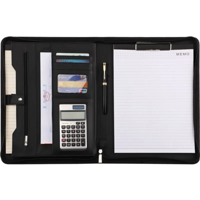 A4 Folder Office Supplies File Splint Multi-functional Leather Folder Business Large Document Clip Zipper