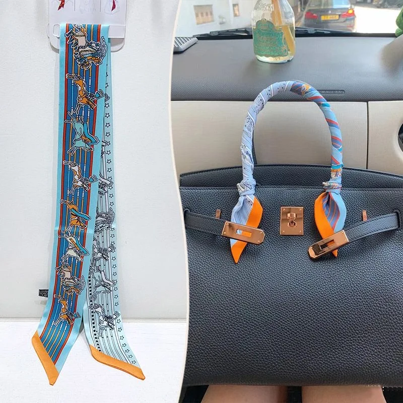 Luxury Twill Scarf Double Sided Printing All Season Decoration Present Slim Neck Tie Ribbon for Professional Style Handbag Strap