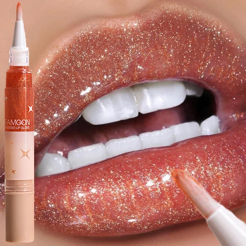 Pluma giratoria de gelatina nacarada de 6 colores, esmalte de labios resistente al agua, brillo hidratante, lápiz labial líquido rojo desnudo,