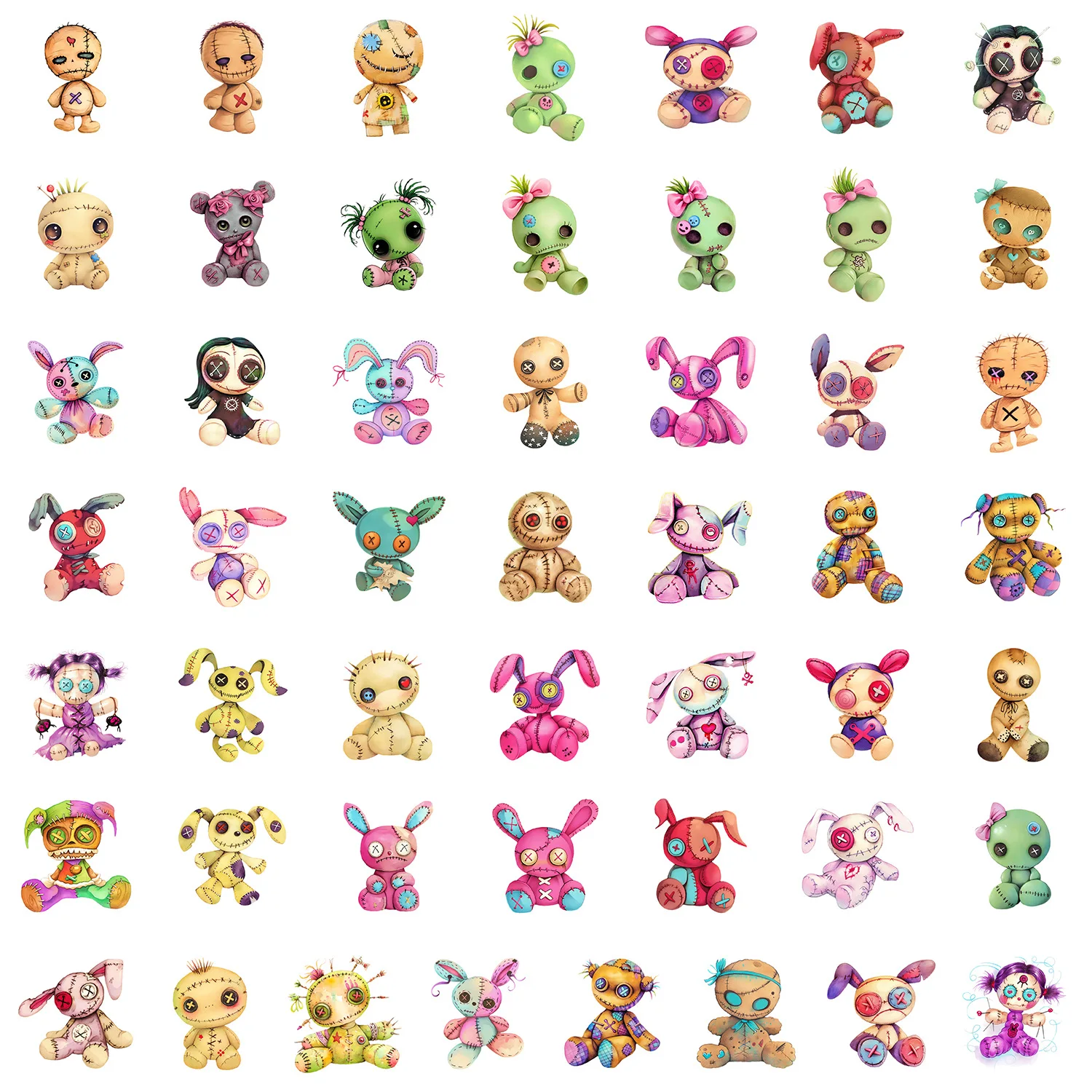 Pegatinas de muñecos vudú, decoración divertida de Graffiti, juguetes DIY de dibujos animados, maleta, nevera, portátil, guitarra, coche, bicicleta, monopatín, 10/30/50 Uds.