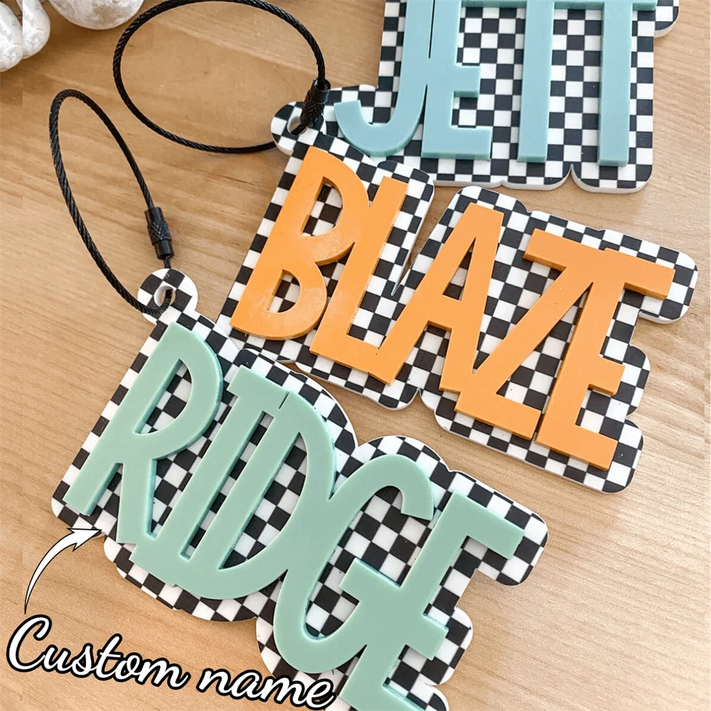 Custom Double Layer Keychain Personalized Name Plaid Acrylic Key Chain Backpack Tag Party Decoration Gift Custom Name Keychain