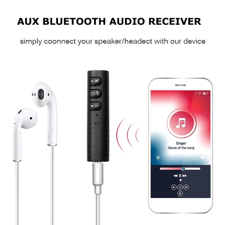 Drahtloser Bluetooth-Empfänger, 3,5 mm Klinke, AUX auf kabelloser Musik-Stereo-Adapter für Auto, Musik, Audio, Aux, Kopfhörer-Empfänger, Freisprecheinrichtung