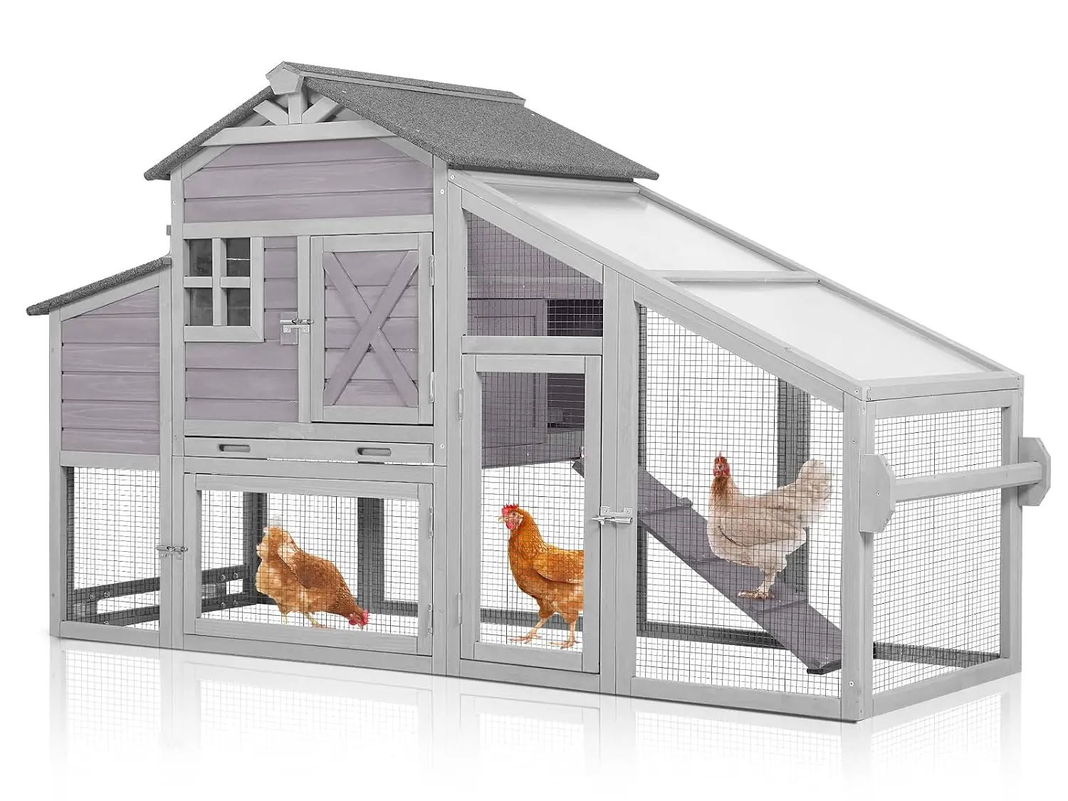 Wooden Mobile Chicken Coop Outdoor Hen House with Nesting Box, Leakproof Pull-Out Tray & UV Proof Roof, Reinforced, Customized