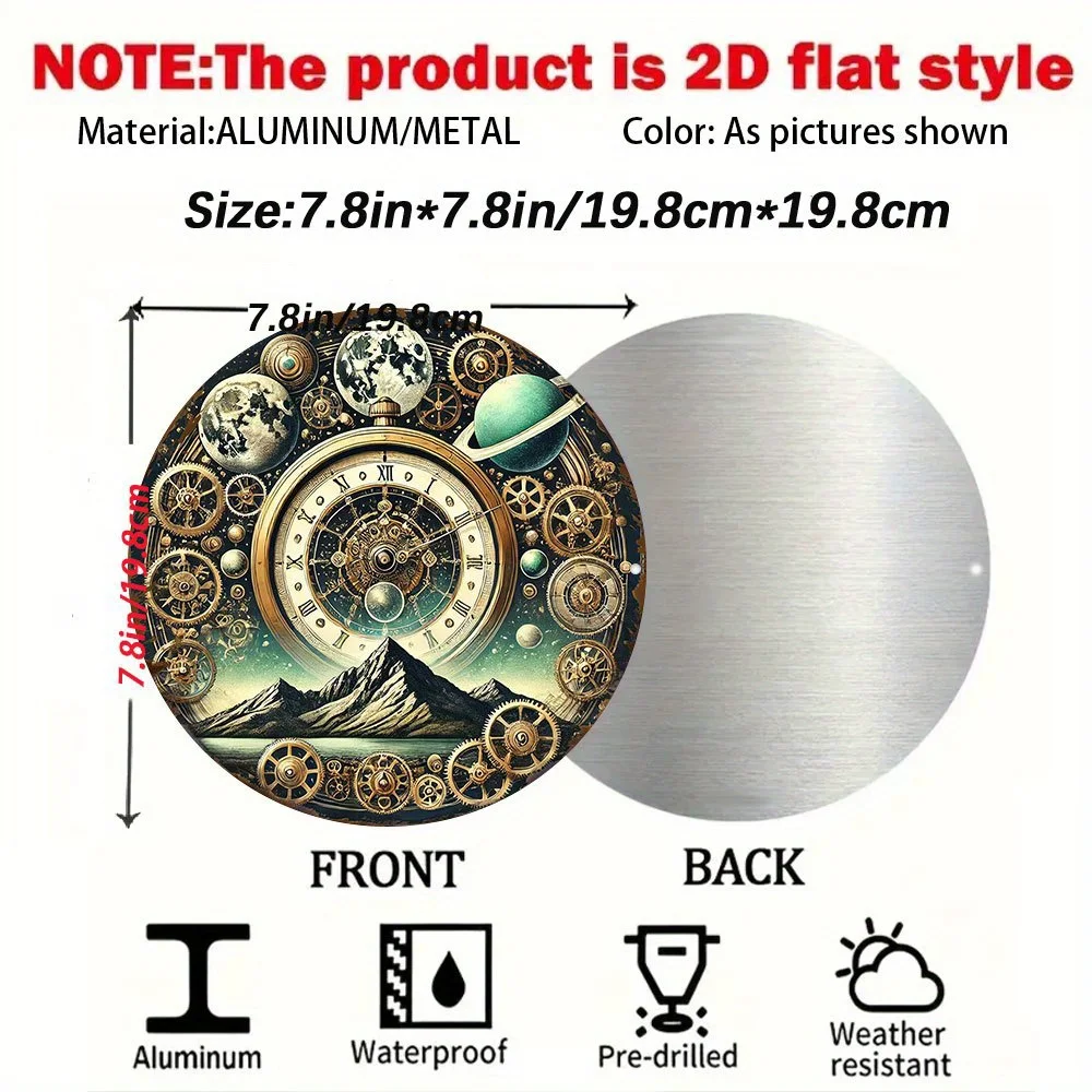 2D Flat , Steampunk Universe Gear Wall Decoration  Metal Time Travel Sign, Suitable for Home, Office Decoration