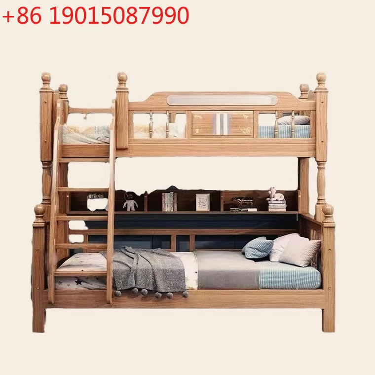 

Walnut mother and child bed On and off bed Children's two-layer full solid wood boy Multifunctional high and low