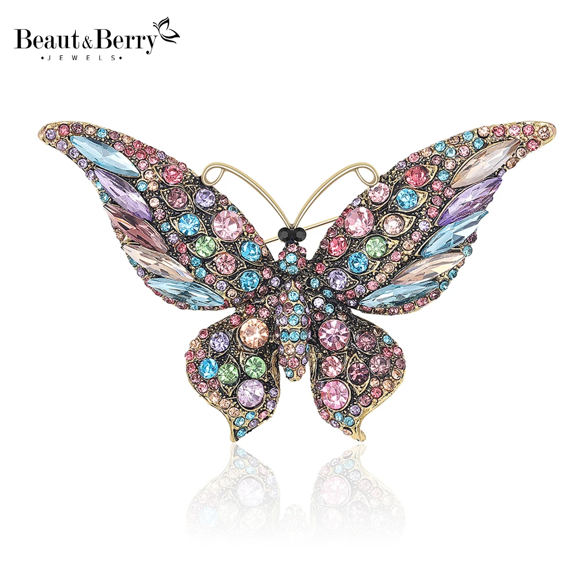 Beaut&Berry Enamel Large Butterfly Brooches for Women Unisex 4-color Insect Animal Pins Casual Party Accessories Gifts