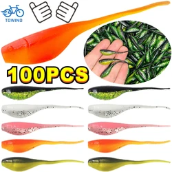 New 100-5PCS 0.7g 5cm Worm Fishing Lures Silicone Soft Lures Long Tail Swimbaits Artificial Bait Tadpole Fishing Tackle Tools