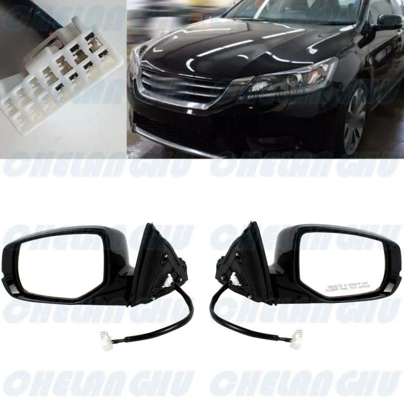 

For Honda Accord 2013 2014 2015 2016 US Version 1 Pair 6 Pins Black Painted Heated Power Adjust Rearview Mirror Assembly