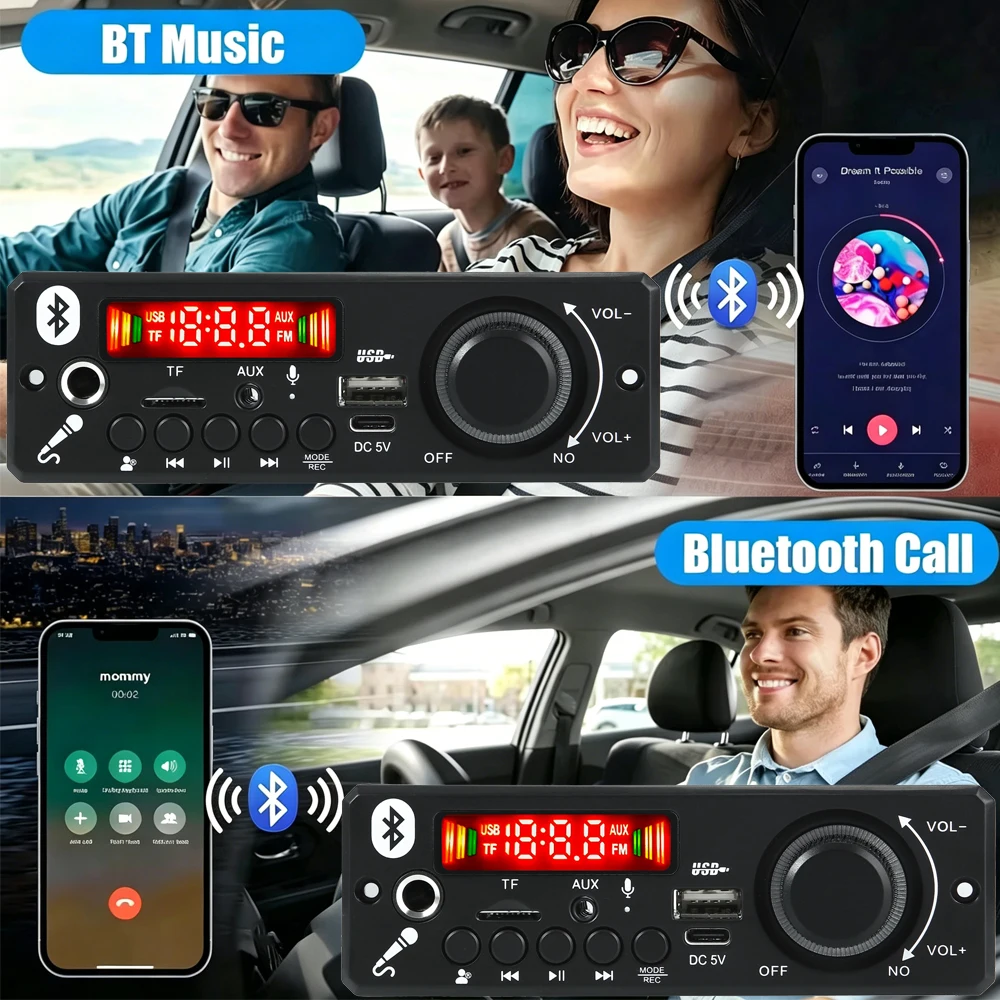 Płytka dekodera MP3 Bluetooth KEBIDU, wzmacniacz 6W, bezprzewodowy odtwarzacz MP3, moduł audio samochodowego DC 5V, mikrofon do rozmów, USB, TF, radio FM do głośnika — zdjęcie produktu 3