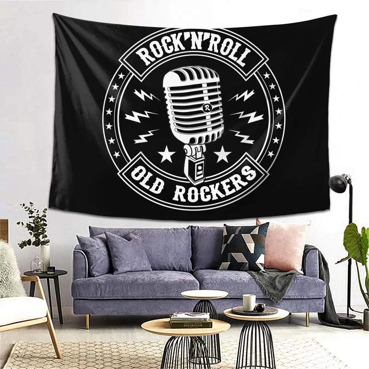 

Microphone Rock And Roll Rockabilly Tapestry Decor Art Aesthetic Tapestries for Living Room Bedroom Home Wall Cloth Wall Hanging