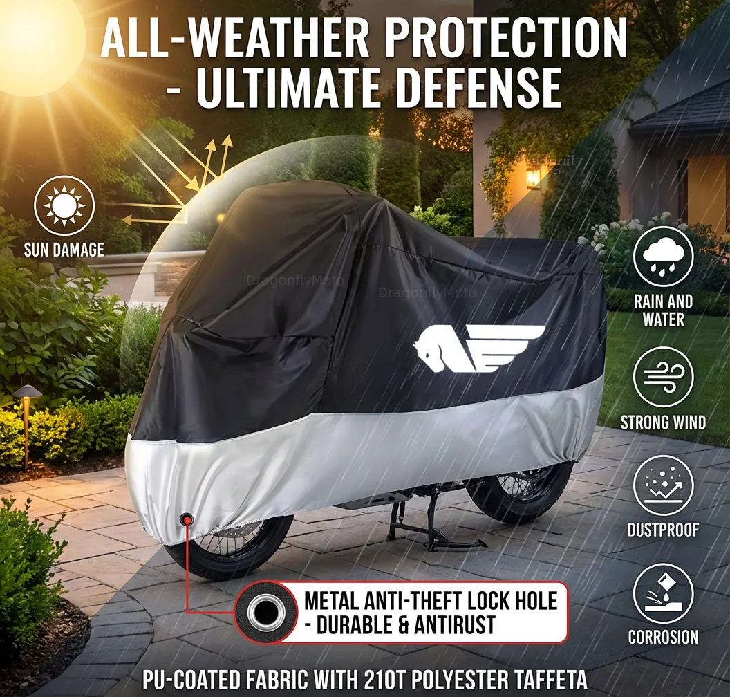 

Всесезонный чехол для мотоциклов Buell XB9/R, XB12/R/XT, XB9S, XB12S, XB12Scg, Ulysses 1125CR, 1125R, серебристо-черный, водонепроницаемый, пылезащитный