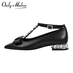 Onlymaker Woman Pointed toe Pink Crystal Flats Fashion Daily Elegant Buckle Strap Shoes