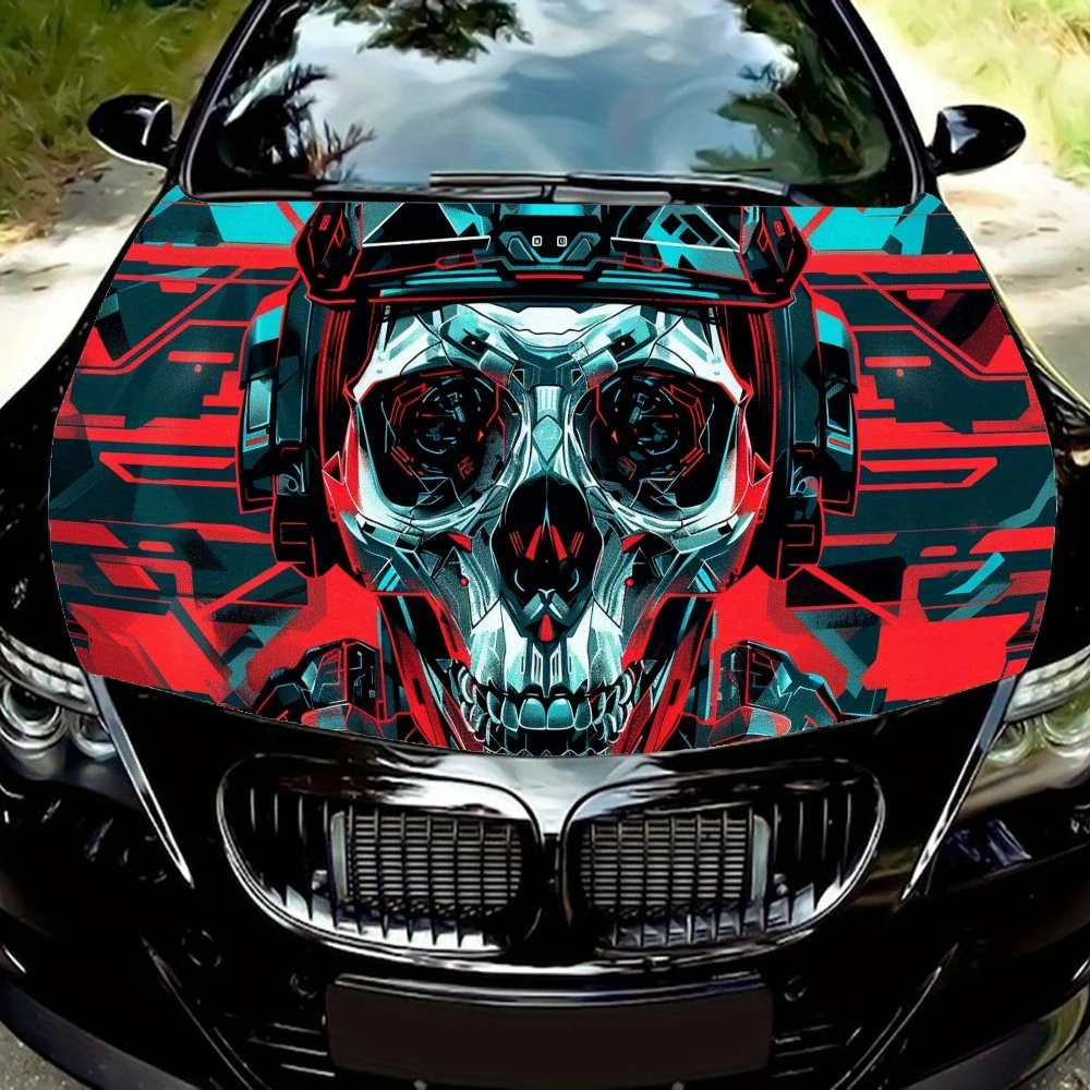 

Виниловая наклейка на капот автомобиля Cyberpunk Skull Soldiers Tech, наклейка на двигатель автомобиля, водонепроницаемая самоклеящаяся крышка для упаковки автомобиля, Univ