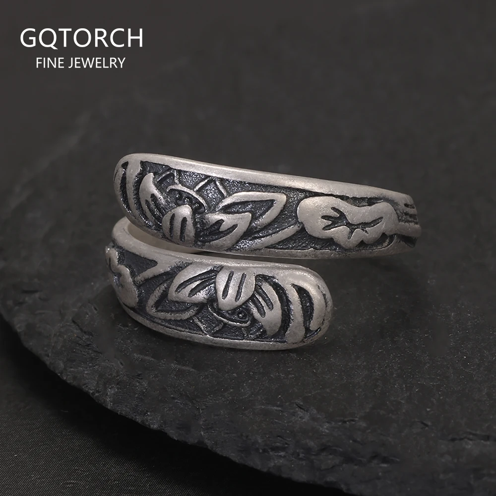 

Открытое кольцо из чистого серебра 999 пробы в стиле ретро с лотосом для женщин, винтажное тайское серебряное цветное двухслойное регулируемое этническое женское ювелирное изделие, подарок