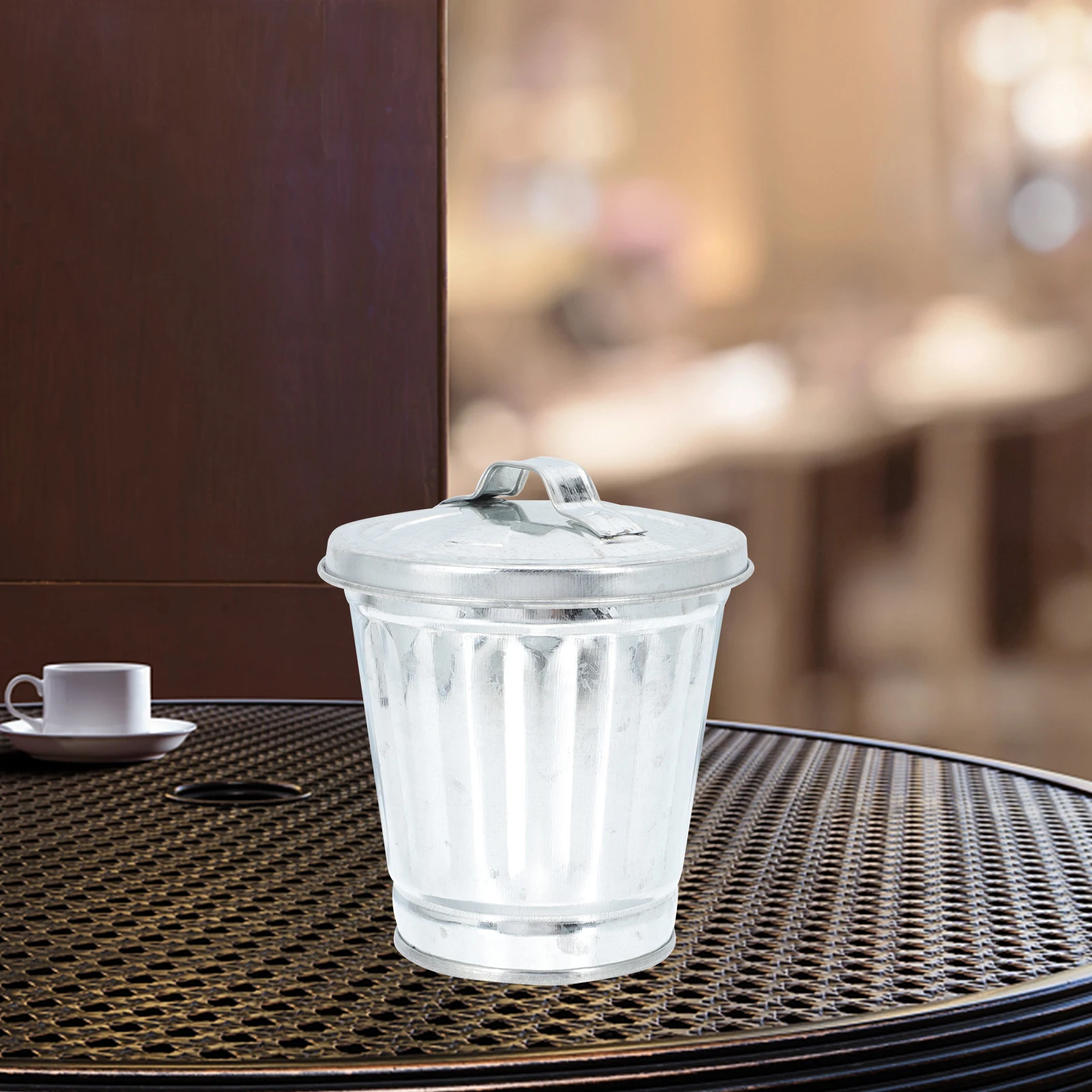 

Galvanized Iron Trash Bin Fashion Shape Desk Can Storage Container Portable Home Office Decor Garbage