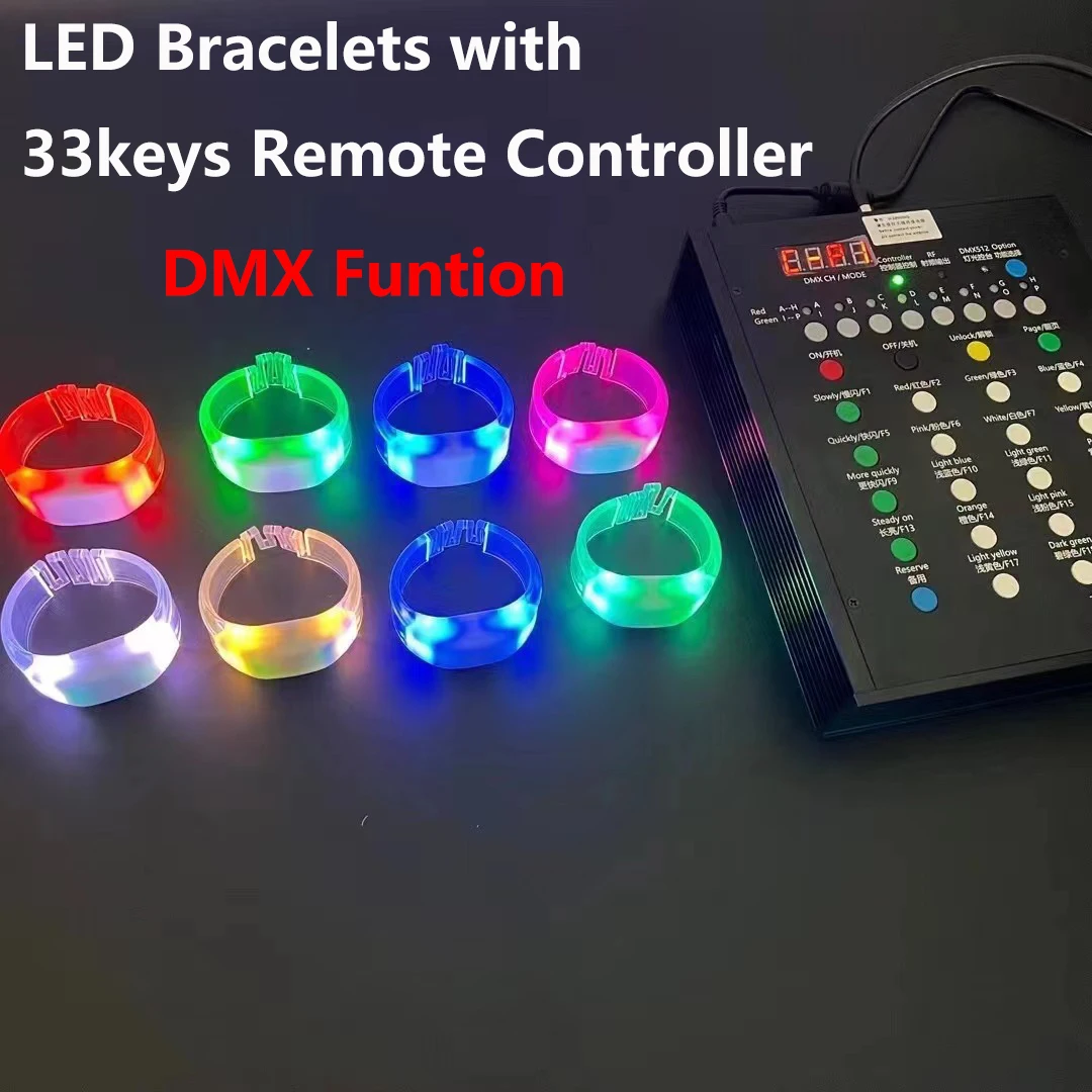 

New 33 Keys 800-1000 Meters Remote Control DMX Glowing Wristbands 100/1000pcs/Lot LED TPU Bracelets For Party Wedding Event